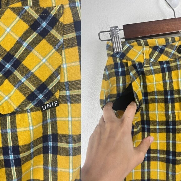 UNIF Womens Size 00 Dawson Yellow Cotton Plaid Straight Leg Ankle Trouser Pants - Picture 5 of 11